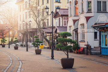 Central city street at early spring morning.