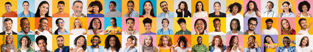 Aufkleber a lively collection of portraits featuring diverse individuals expressing joy and togetherness. each