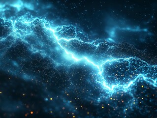 Fototapeta premium Binary Thunderstorm - Shattered Mirror Lightning & Neon Cyan Void with Glitch Terrain Deformation