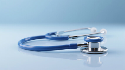 Blue Stethoscope on Clean Medical Background – Healthcare and Diagnosis Concept, Professional Doctor Tool, Photorealistic 4K Banner with Copy Space