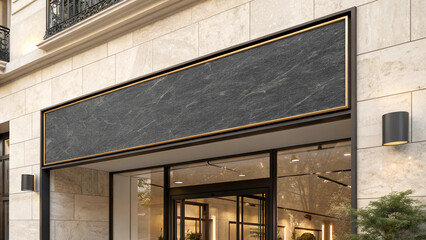 Black sign with gold trim sits on a building