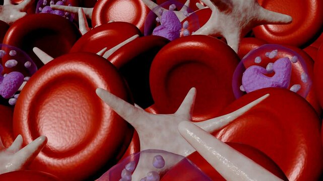 3d animation of thrombocytes, are pieces of very large cells in the bone marrow called megakaryocytes