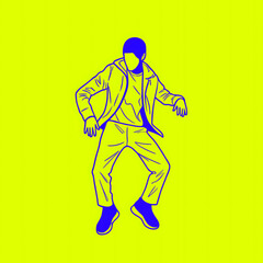 Fototapeta premium Neon lime yellow and blue urban person dancing, techno rave minimalist icon