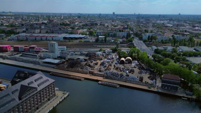 12.5.25 Berlin D2, Scrap metal recycling waste. Magic aerial view flight drone