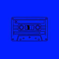 Fototapeta premium Neon Vintage Music Tape Cassette 80s, 90s, coloring book icon, black and blue