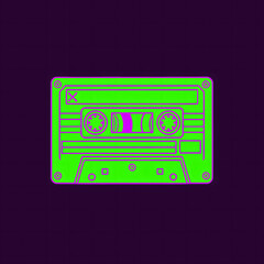 Obraz premium Neon Vintage Music Tape Cassette 80s, 90s, coloring book icon, green and purple