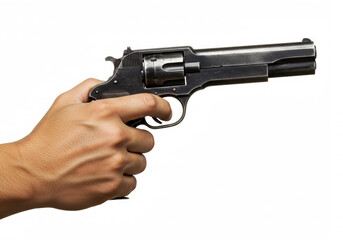 Hand holding a gun isolated on white background