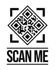 Central black-and-white QR code inside a bold red square frame, with "SCAN ME" in large sans-serif font below. Minimalist, modern design for digital marketing, tech, or promotional use.
