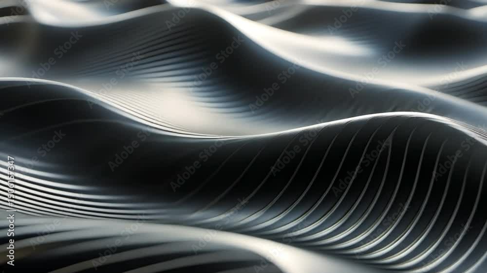 Poster abstract waves smooth black and silver lines create modern pattern with intricate texture and depth,