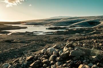 Icelandic glacier landscape panorama, jokulsarlon