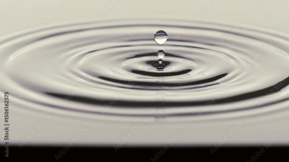 Poster Close up of Rain Droplets Creating Patterns on Smooth Water Surface in Soft Ambient Light