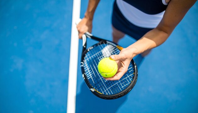 Tennis player holds a ball
