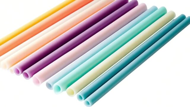 Colorful assortment of smooth, pastel-colored straws arranged neatly, showcasing vibrant hues for festive occasions