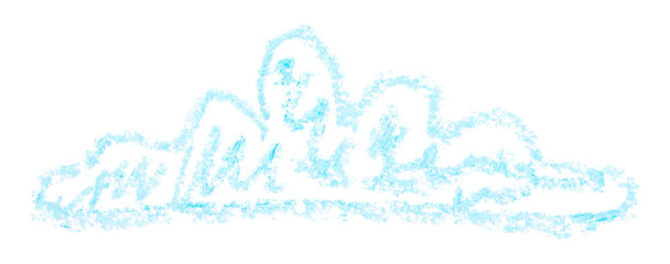 Fototapeta premium Freehand light blue abstract shape shaded cloud, simple children's oil pastel illustration isolated