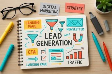 Lead generation strategy in digital marketing on spiral notebook visual