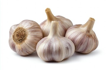 Fototapeta premium Fresh whole garlic bulbs on white background