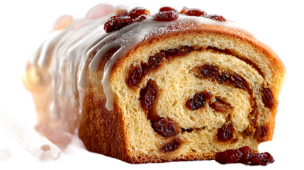 Sweet bread loaf with icing and raisins delicious bakery dessert closeup photography