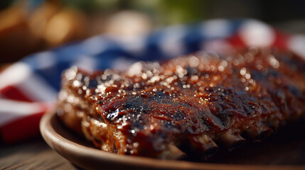 Festive Backyard BBQ with American Flag and Barbecue Ribs