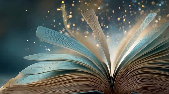 Open Ancient Book with Light and Dust