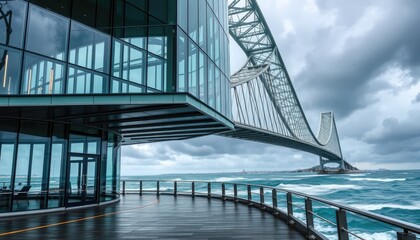 Obraz premium Modern Architecture and Bridge Over Ocean