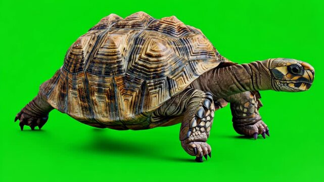 Tortoise walking slowly on green screen for animal animation