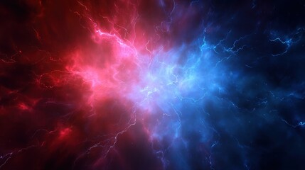 Fototapeta premium An image illustrating contrasting energies colliding to form a powerful force, represented by red and blue lightning.