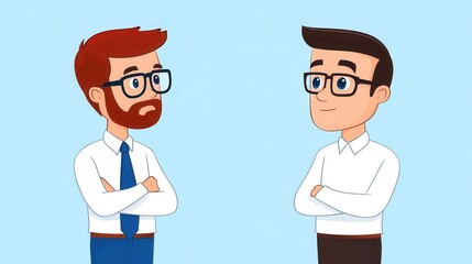 Fototapeta premium Two Cartoon Characters Engaged in Friendly Conversation with Cheerful Expressions