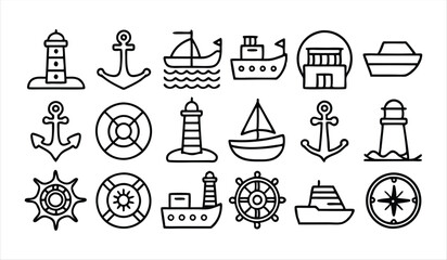 set of  outline icons related to marine port  li 