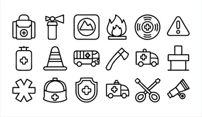 set of outline icons related to emergency  line 