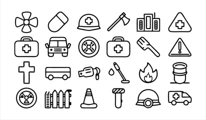 set of outline icons related to emergency  line 
