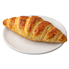 Delicious Golden Croissant on Decorative Plate Isolated on Transparent Background