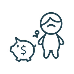 Obraz premium Child with broken piggy bank showing sadness on minimalistic white background for children's telecom products