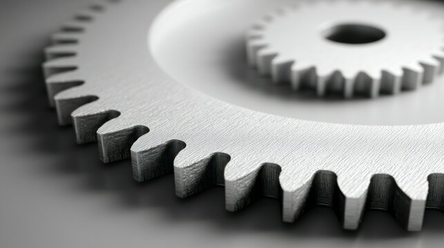 Precision Engineering CloseUp of Interlocking Gears in Metallic Finish for Industrial and Mec