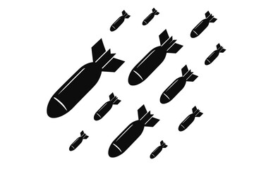 Military missile and bomb silhouettes vector pattern black weapons ordnance projectiles warfare defense security conflict background illustration