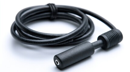 Black Audio Cable with 35mm Jack Closeup Studio Shot