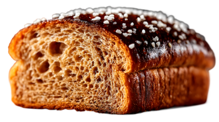 Closeup of a sliced brown bread with sugar topping