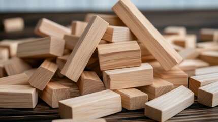 Wooden Blocks Stacked in a Random Arrangement on a Dark Surface