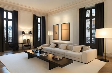 Naklejka premium Modern minimalist living room interior design.