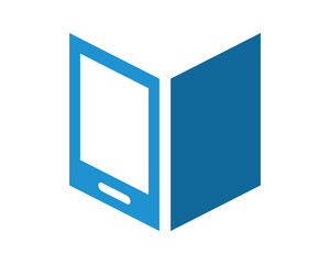 Abstract digital learning icon. Minimalist graphic of a smartphone shaped like an open book. Education, technology, knowledge, and innovation concept.