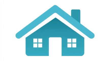 Fototapeta premium Simple Home Icon Design with Teal Roof and Windows for Real Estate Housing and Property Listi
