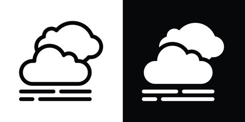 Weather Icon with Two Clouds and Fog/Mist: Overcast & Foggy Climate Symbol