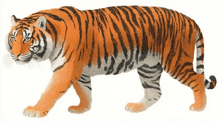 Obraz premium Striped Tiger Walking Big Cat Illustration Wildlife Artwork