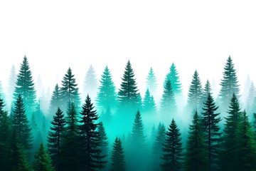 Fototapeta premium A serene scene of evergreen trees shrouded in mist, creating a tranquil atmosphere perfect for nature lovers and those seeking peace in the beauty of the woods.