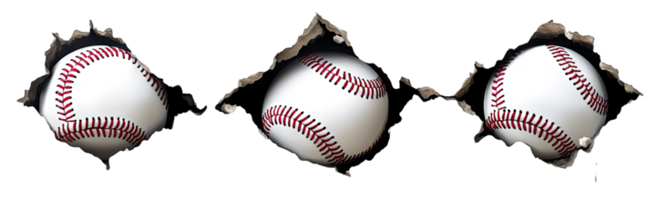 Three Baseballs Bursting Through A Cracked Wall