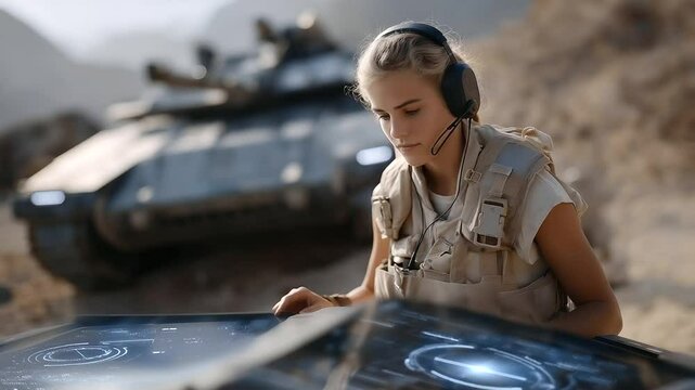 Remote-controlled hybrid electric tank in desert testing ground
