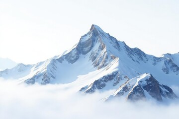 Fototapeta premium Snow covered mountain peak, pristine white background, winter, climate