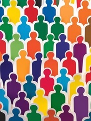 Colorful conceptual illustration of diverse crowd silhouettes symbolizing community, inclusion, unity, and equality, ideal for themes about social diversity and global connection


