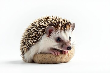 Obraz premium Tiny hedgehog on pure white background, curled in a ball , studio, image, macro