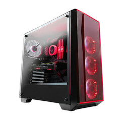 A Black And Red Gaming Pc With A Glass Side Panel Revealing The Internal Components Including A Graphics Card Motherboard And Fans
