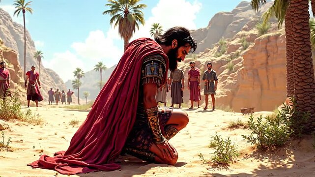 Roman Centurion kneels nearby Jesus